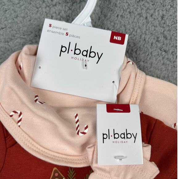 Nordstrom Holiday Set One Piece Pants Top Bib Mits Pink Candy Cane NB Christmas - Picture 3 of 4